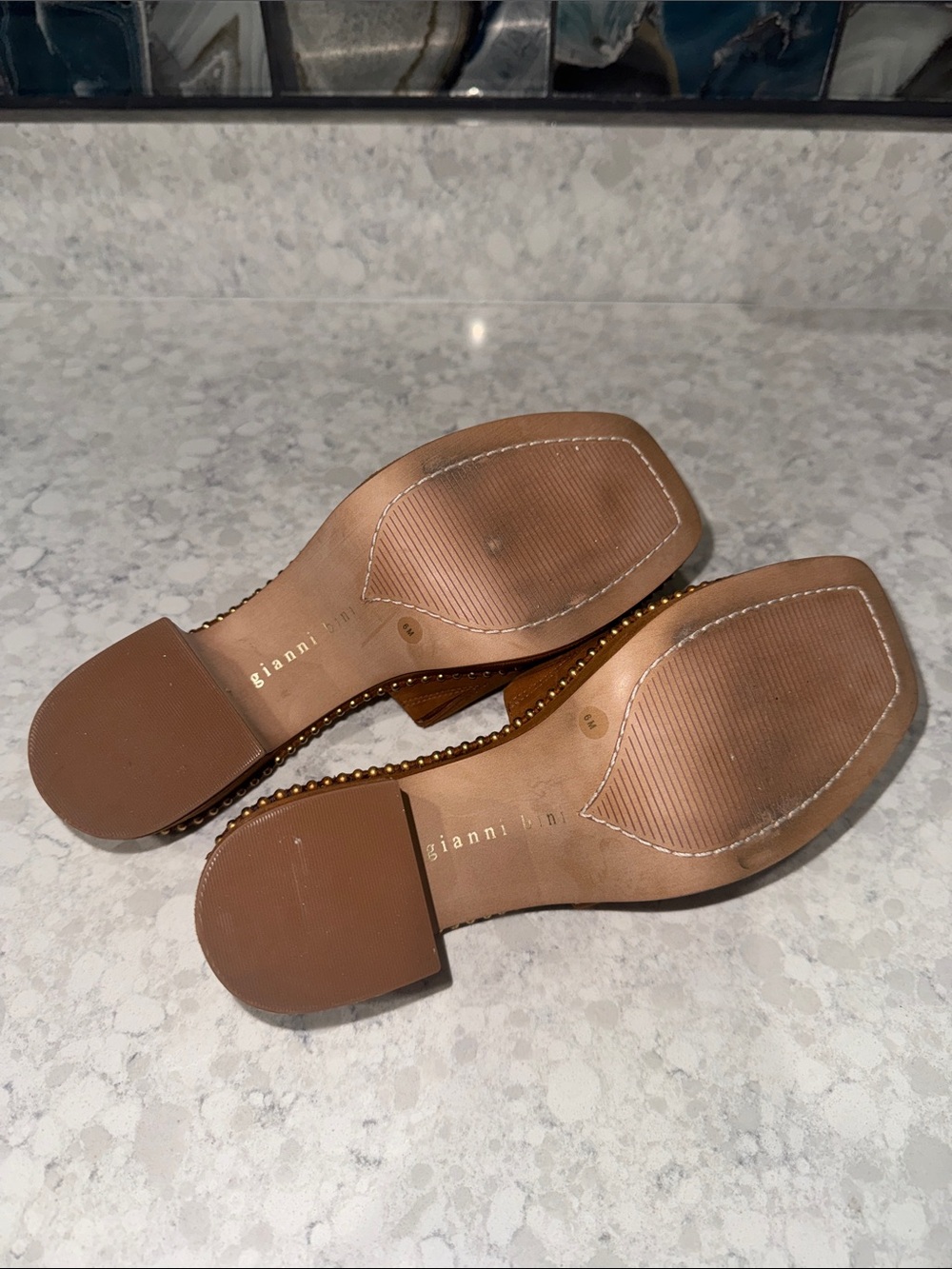 Gianni Bini Cognac Suede Platform Studded Mules - Picture 6 of 6